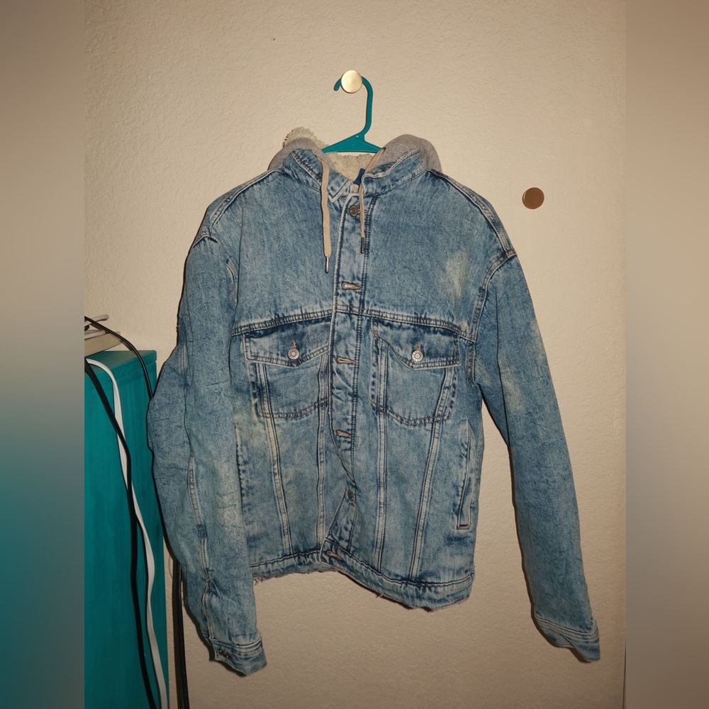 Blue denim jacket with hood #denimjacket #h&m #oversized